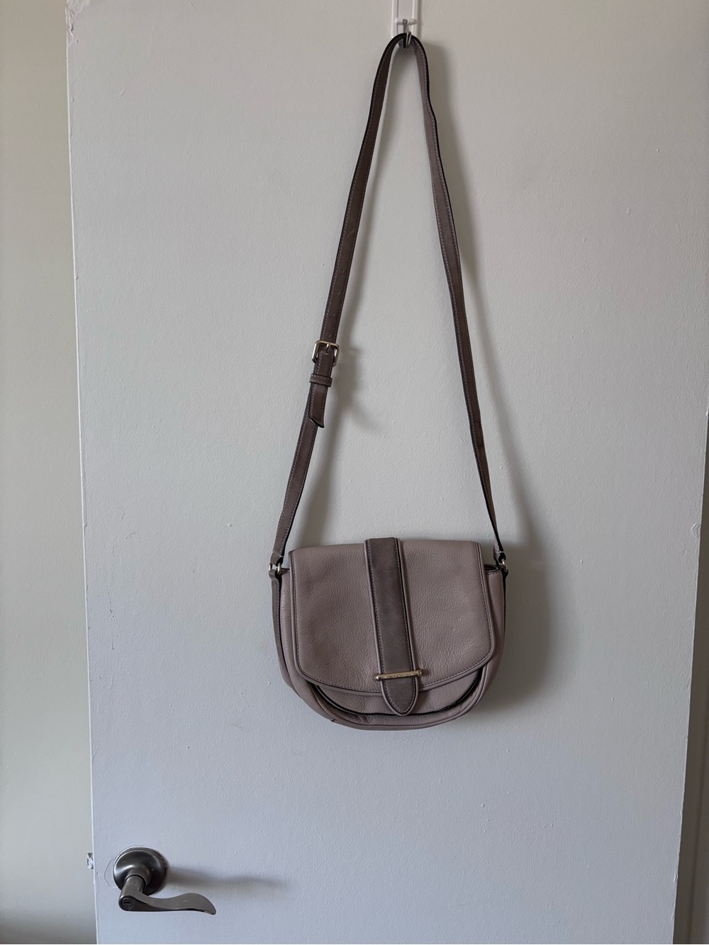 kate spade Taupe Pebbled Leather Crossbody Saddle Bag